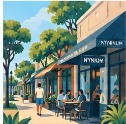 A tree-lined Wynnum shopping street